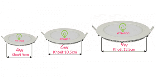 Kích thước đèn led âm trần 4w, 6w, 9w chuẩn công suất 2 Kích thước đèn led âm trần 4w, 6w, 9w chuẩn công suất